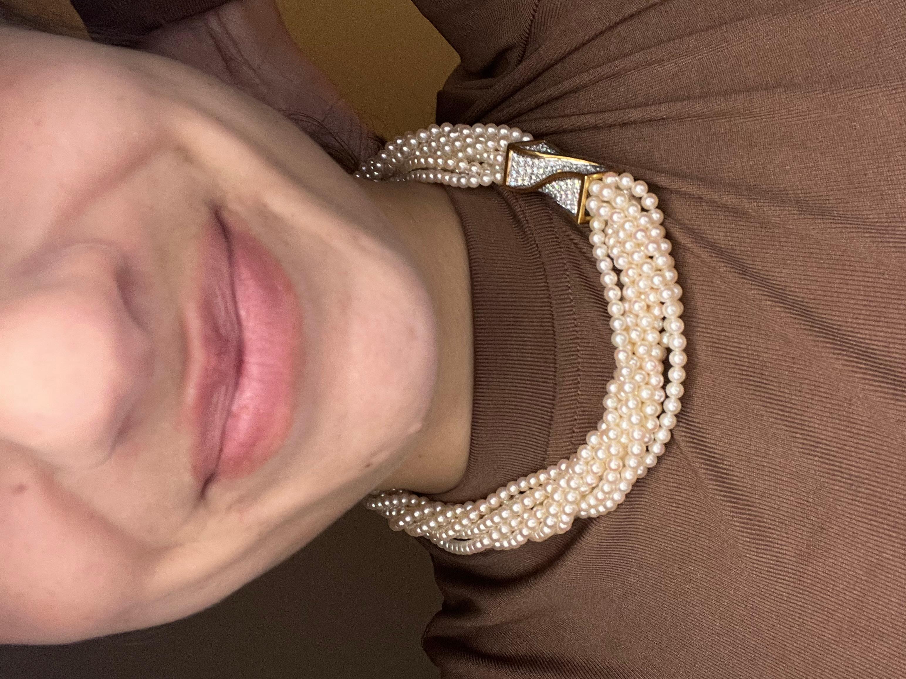 Tiffany & Co. girocollo a perle ritorte in oro 18kt, diamanti e perle in vendita 2