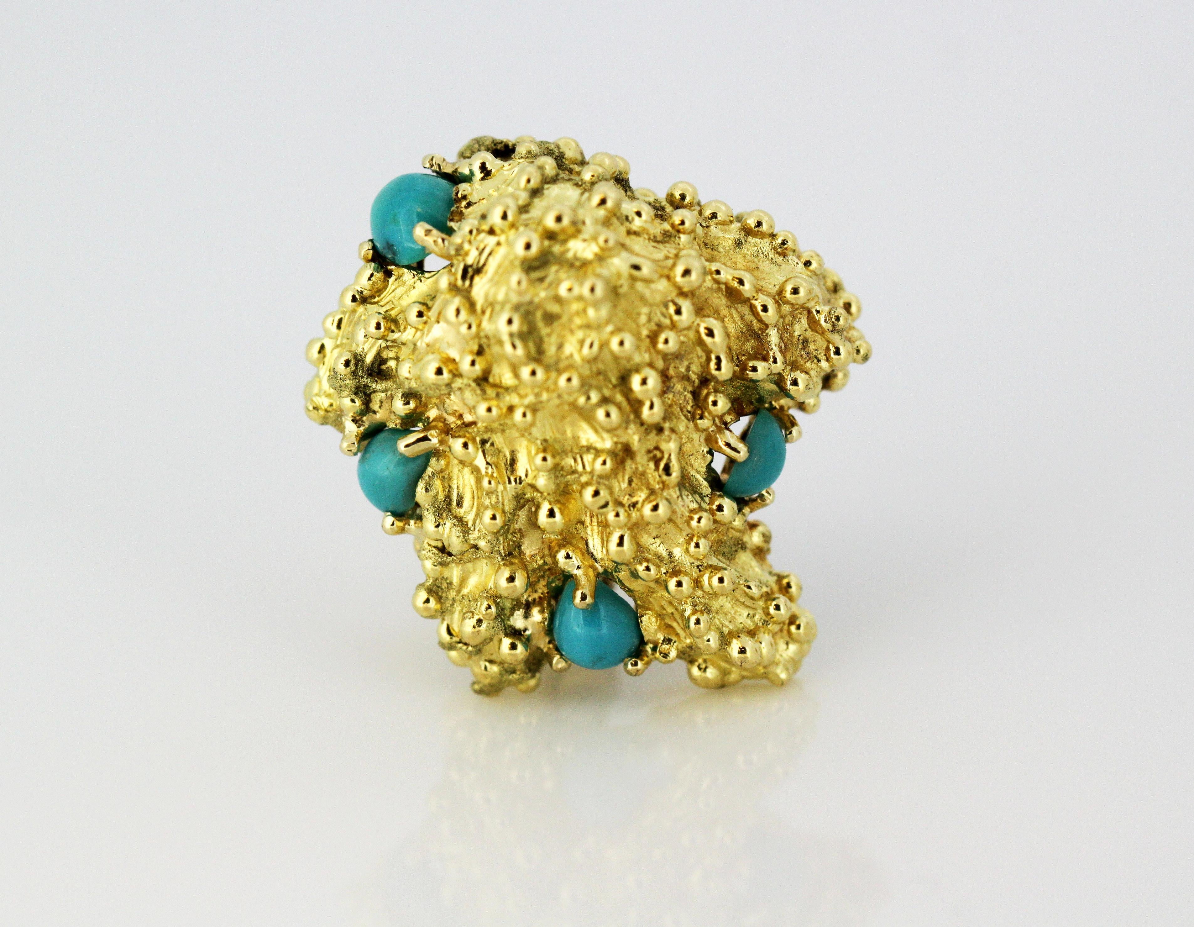 Tiffany & Co., 18 Karat Gold Ladies Clip-On Earrings with Turquoise, Italy 1990s In Good Condition In Braintree, GB