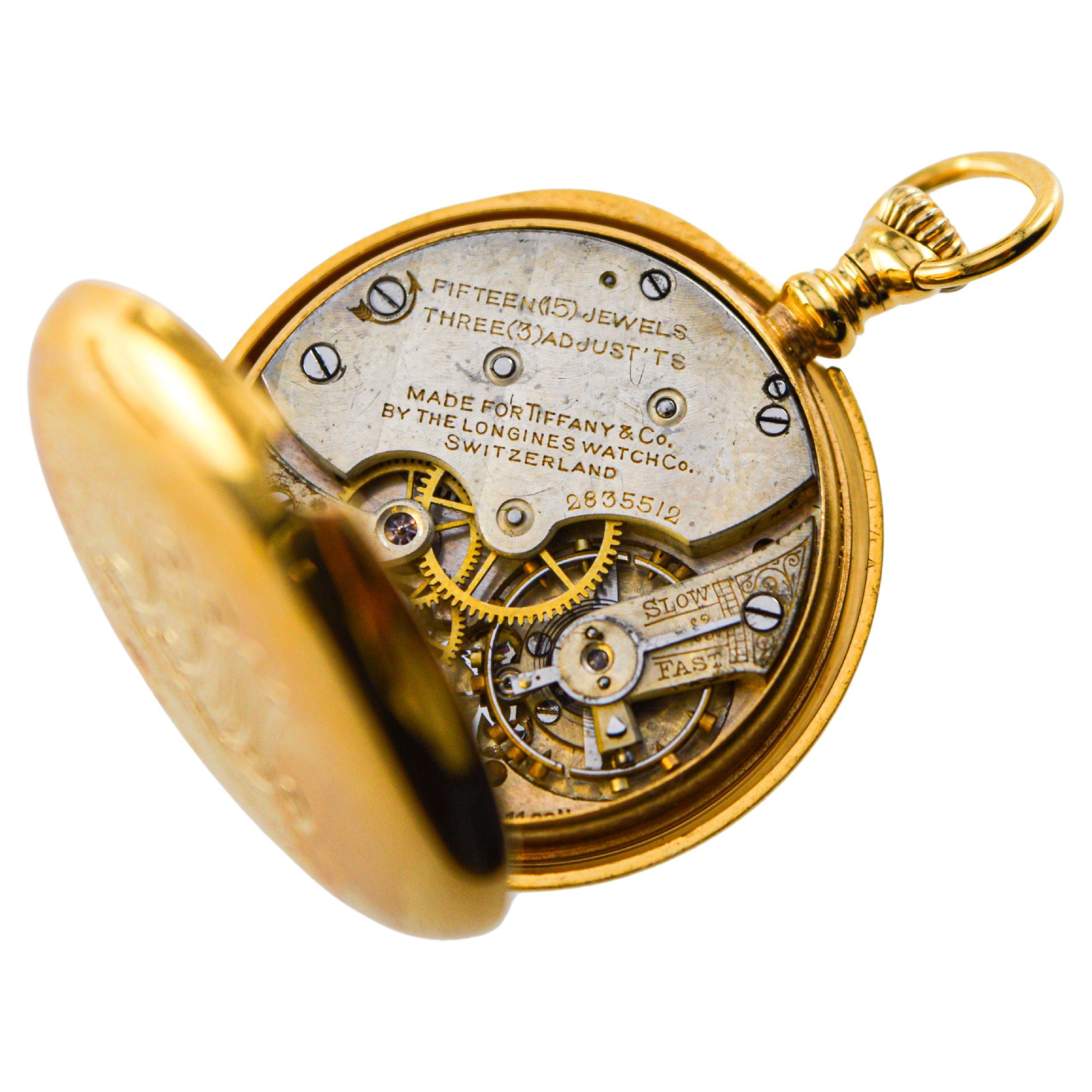 Tiffany & Co 18Kt Gold Pendant Watch with Gold Chain from 1912 Enamel Dial For Sale 5
