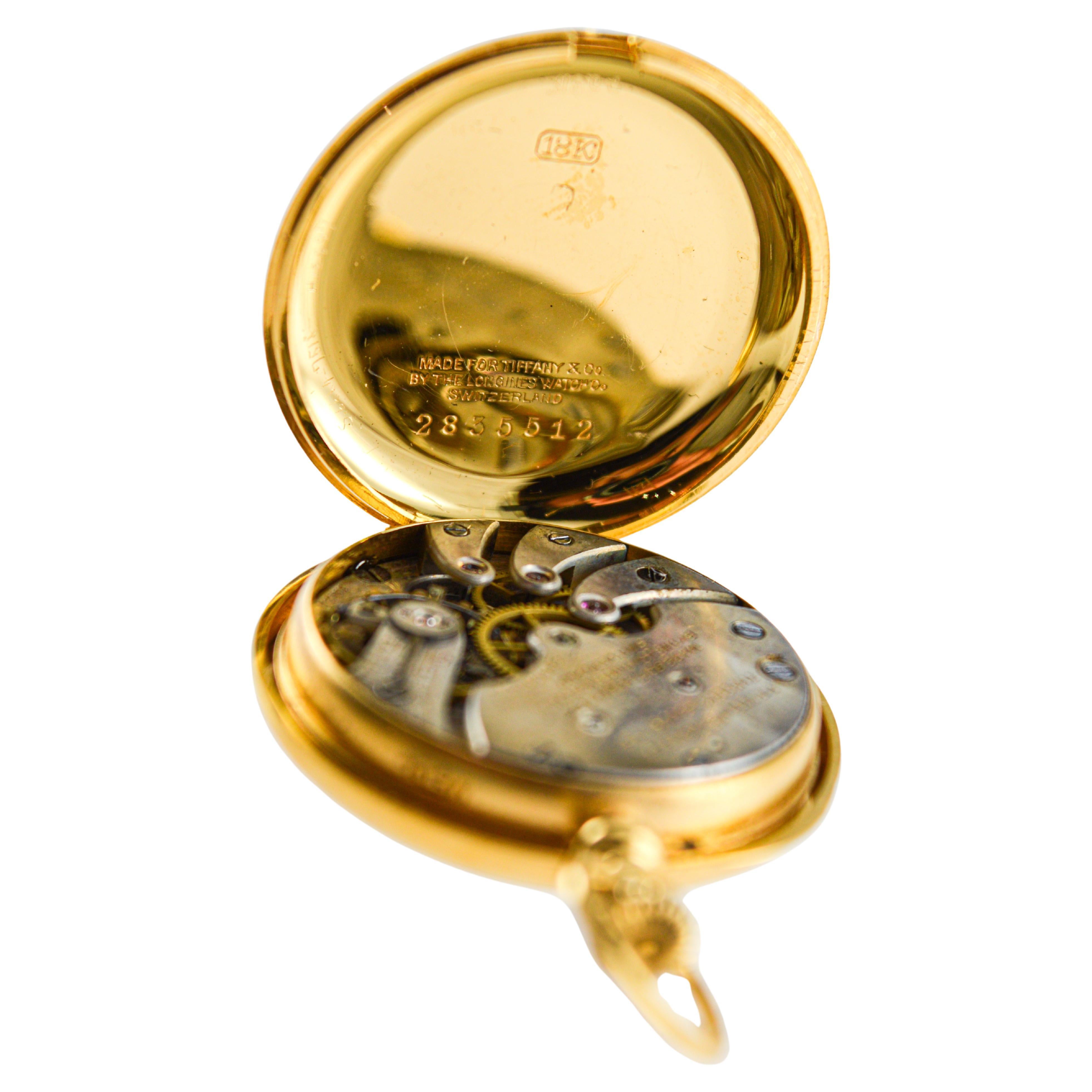 Tiffany & Co Montre pendentif en or 18 carats avec chaîne en or de 1912 et cadran en émail en vente 8