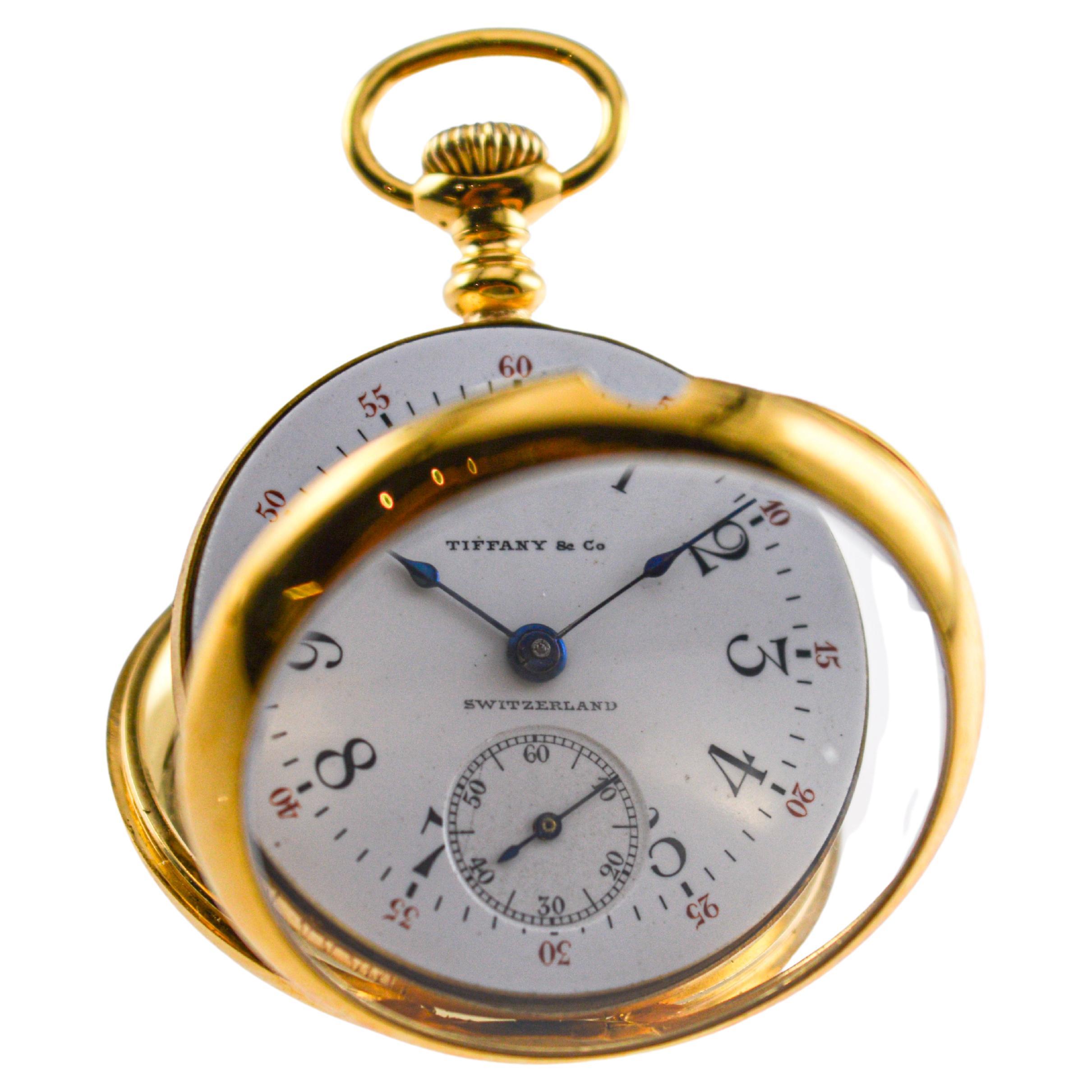 Tiffany & Co 18Kt Gold Pendant Watch with Gold Chain from 1912 Enamel Dial For Sale 2