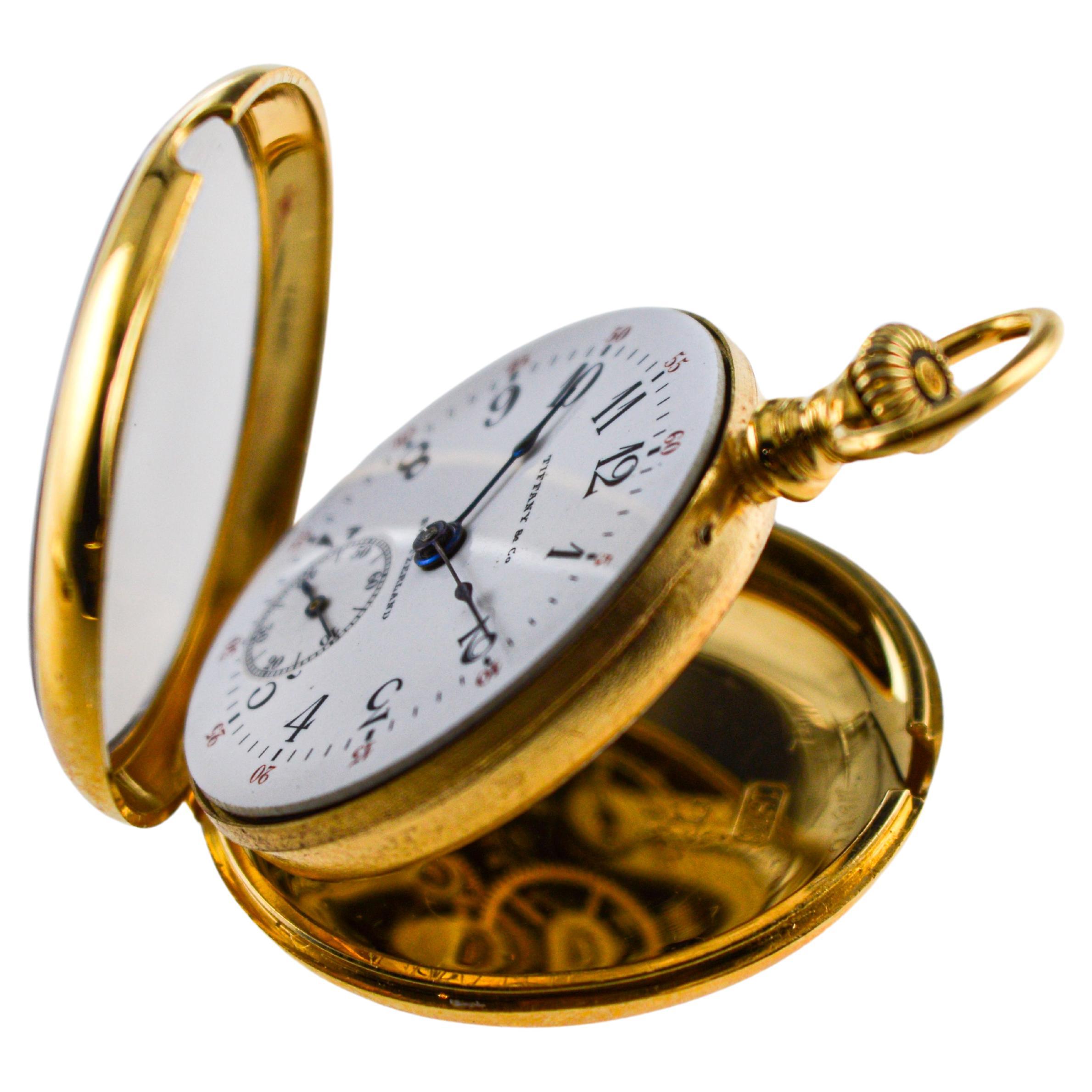 Tiffany & Co 18Kt Gold Pendant Watch with Gold Chain from 1912 Enamel Dial For Sale 3