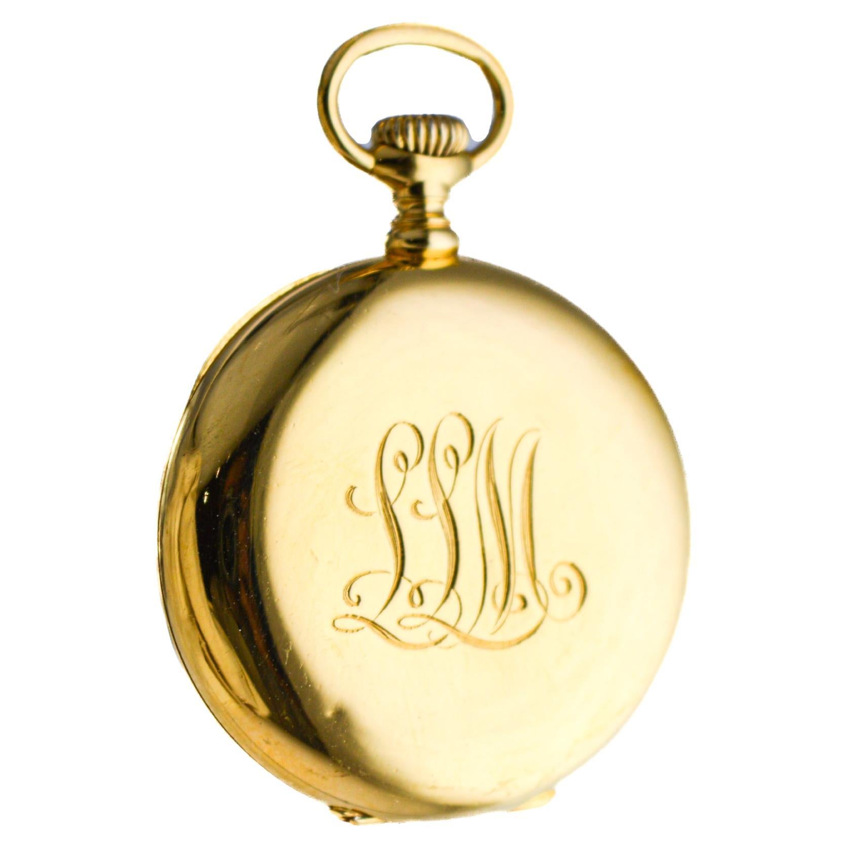 Tiffany & Co 18Kt Gold Pendant Watch with Gold Chain from 1912 Enamel Dial For Sale 4