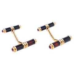 Tiffany & Co 18kt Gold Tiger's Eye and Ruby Decorated Cufflinks