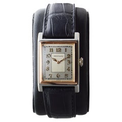 Tiffany & Co. 18Kt Solid Gold Two-Tone Art Deco Watch circa 1930's Stern Dial