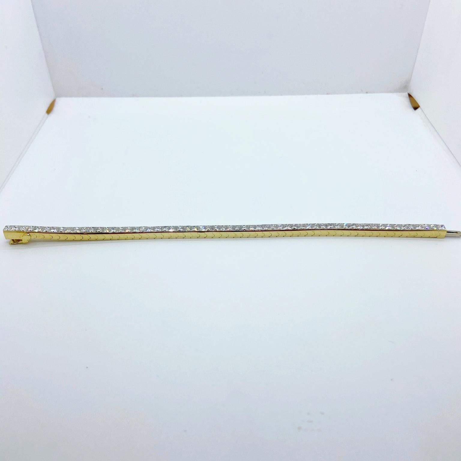 Princess Cut Tiffany & Co. 18 Karat Yellow Gold 12.30 Carat Quadrillion Diamond Line Bracelet