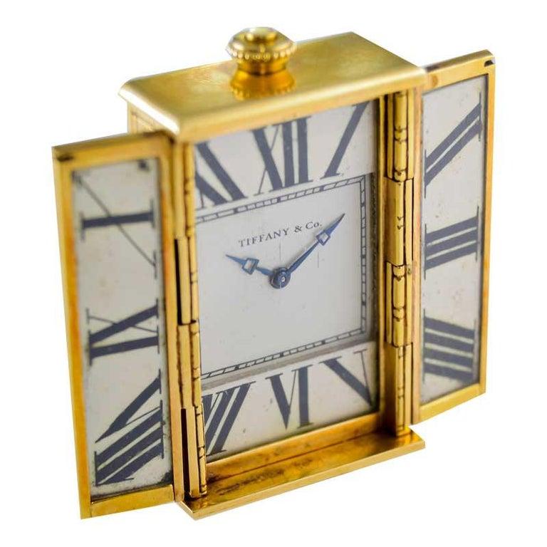 Tiffany & Co. 18kt Yellow Gold and Enamel Small Desk Clock 1920's For Sale 5