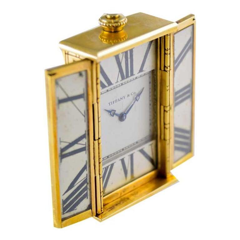 Tiffany & Co. 18kt Yellow Gold and Enamel Small Desk Clock 1920's For Sale 7