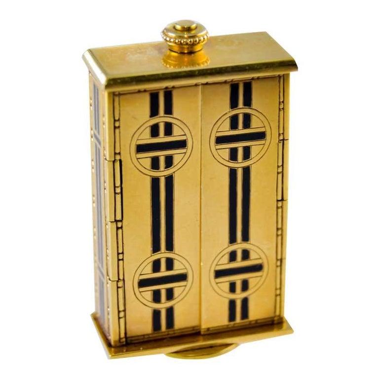 FACTORY / HOUSE: Longines for Tiffany & Company
STYLE / REFERENCE: Art Deco / Small Desk Clock
METAL / MATERIAL: 18Kt Solid Yellow Gold with Kiln Fired Enamel Inlay
CIRCA / YEAR: 1920's
DIMENSIONS / SIZE: 40mm Tall X 25mm Wide
MOVEMENT / CALIBER: