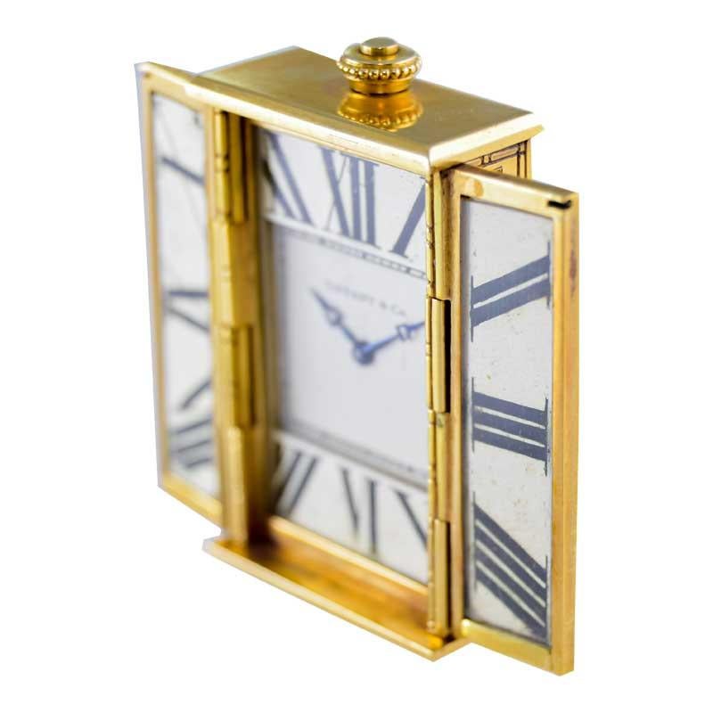 Art Deco Tiffany & Co. 18kt Yellow Gold and Enamel Small Desk Clock 1920's For Sale