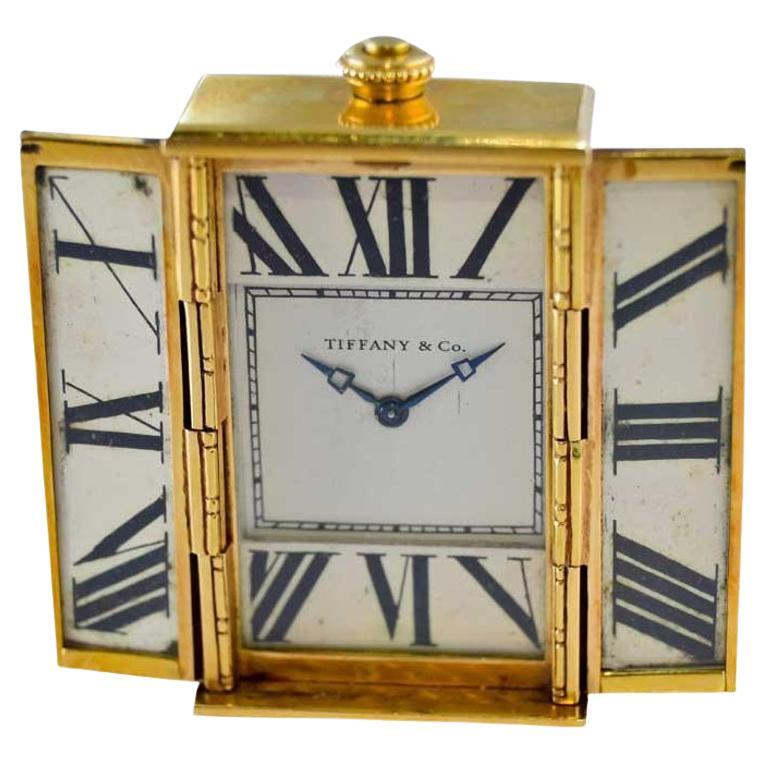 Tiffany & Co. 18kt Yellow Gold and Enamel Small Desk Clock 1920's For Sale