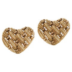 Tiffany & Co Damen-Ohrclips aus 18 Karat Gelbgold mit gewebtem Herzmuster, Paar