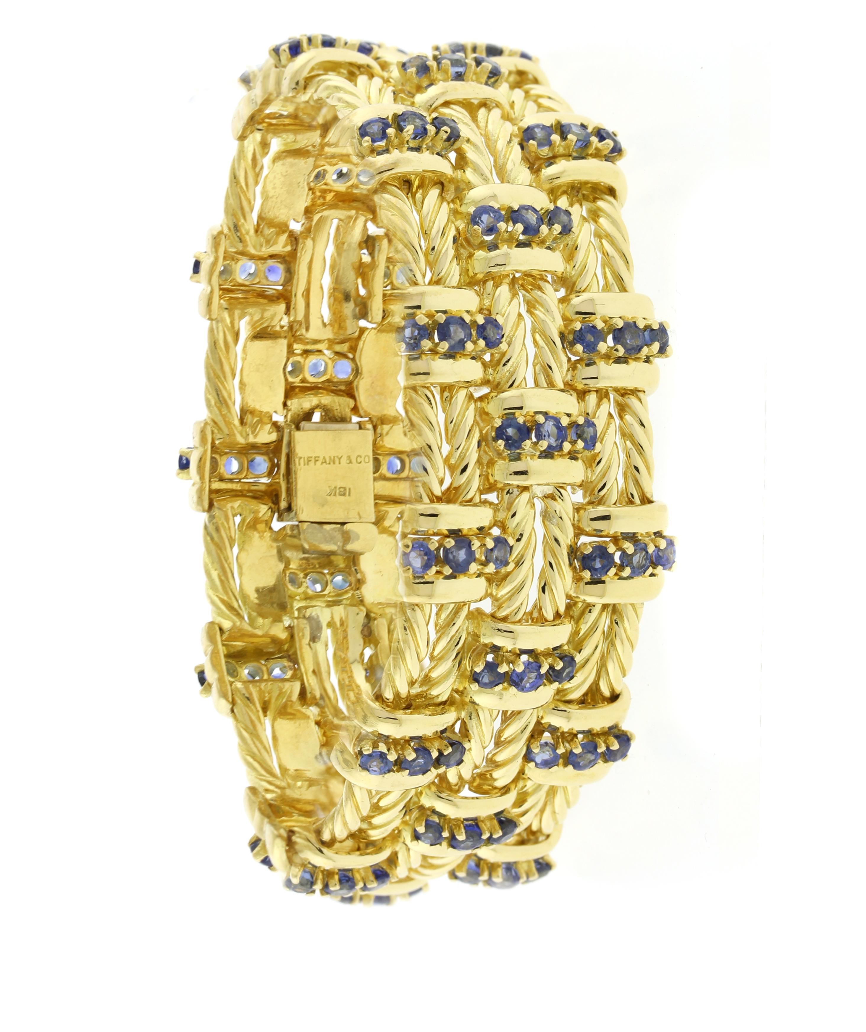 Taille brillant Tiffany & Co. Bracelet en or jaune 18 carats et saphirs
