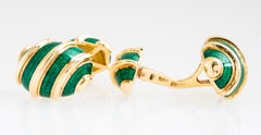 Tiffany & Co. 18 Karat Yellow Gold Green Enamel Cufflinks by Jean Schlumberger