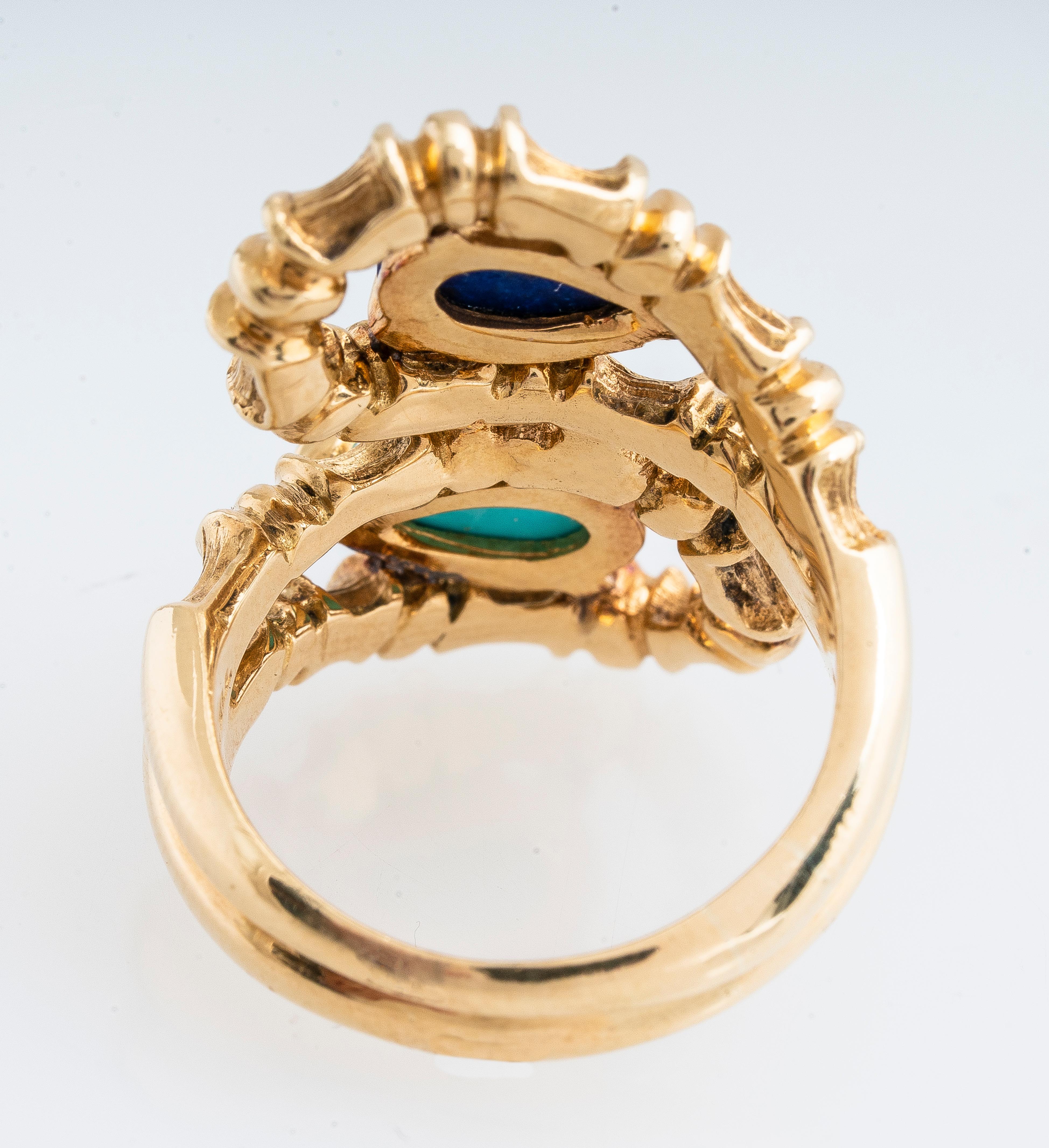 Retro Tiffany & Co. 18 Karat Yellow Gold Lapis and Turquoise Bamboo Ring