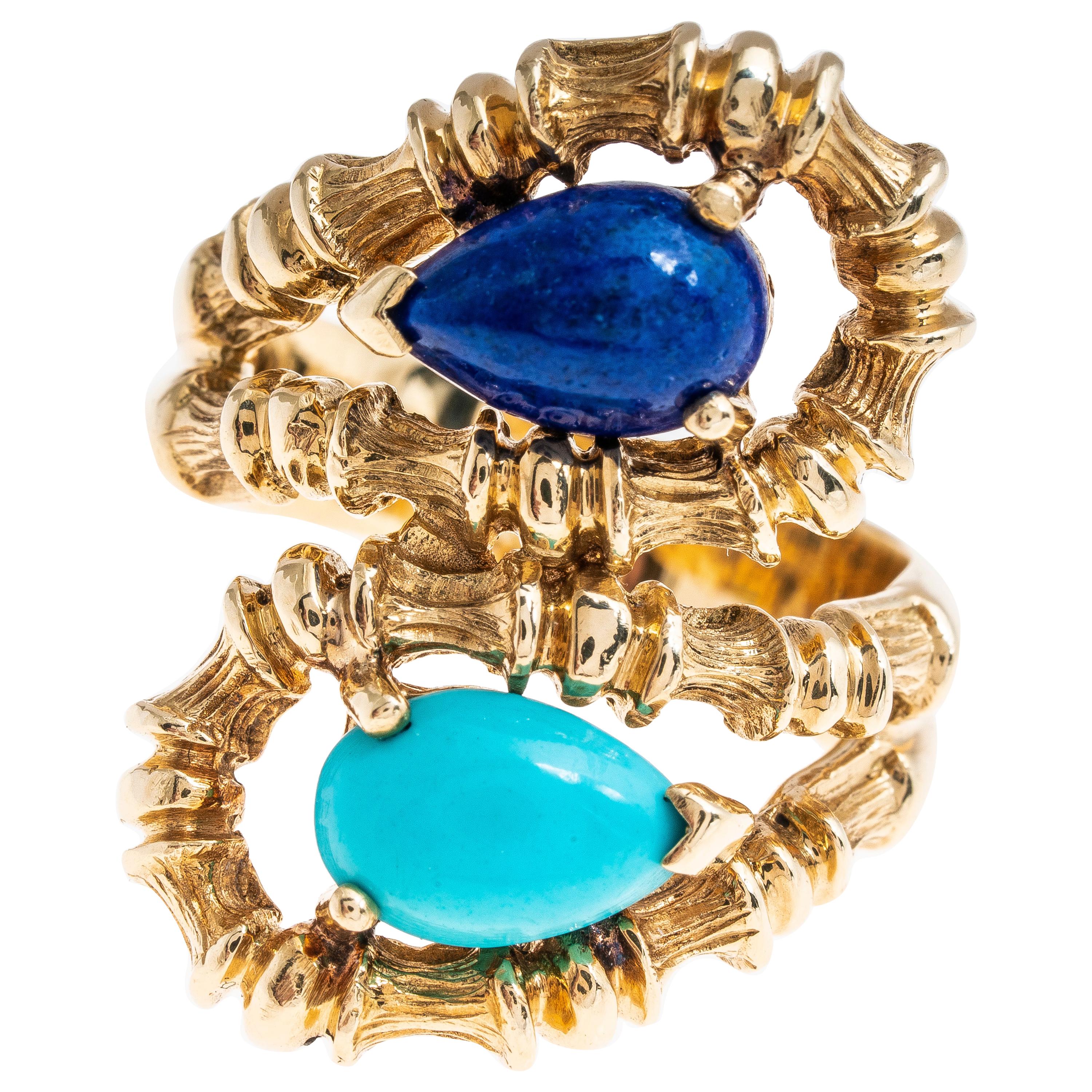 Tiffany & Co. 18 Karat Yellow Gold Lapis and Turquoise Bamboo Ring