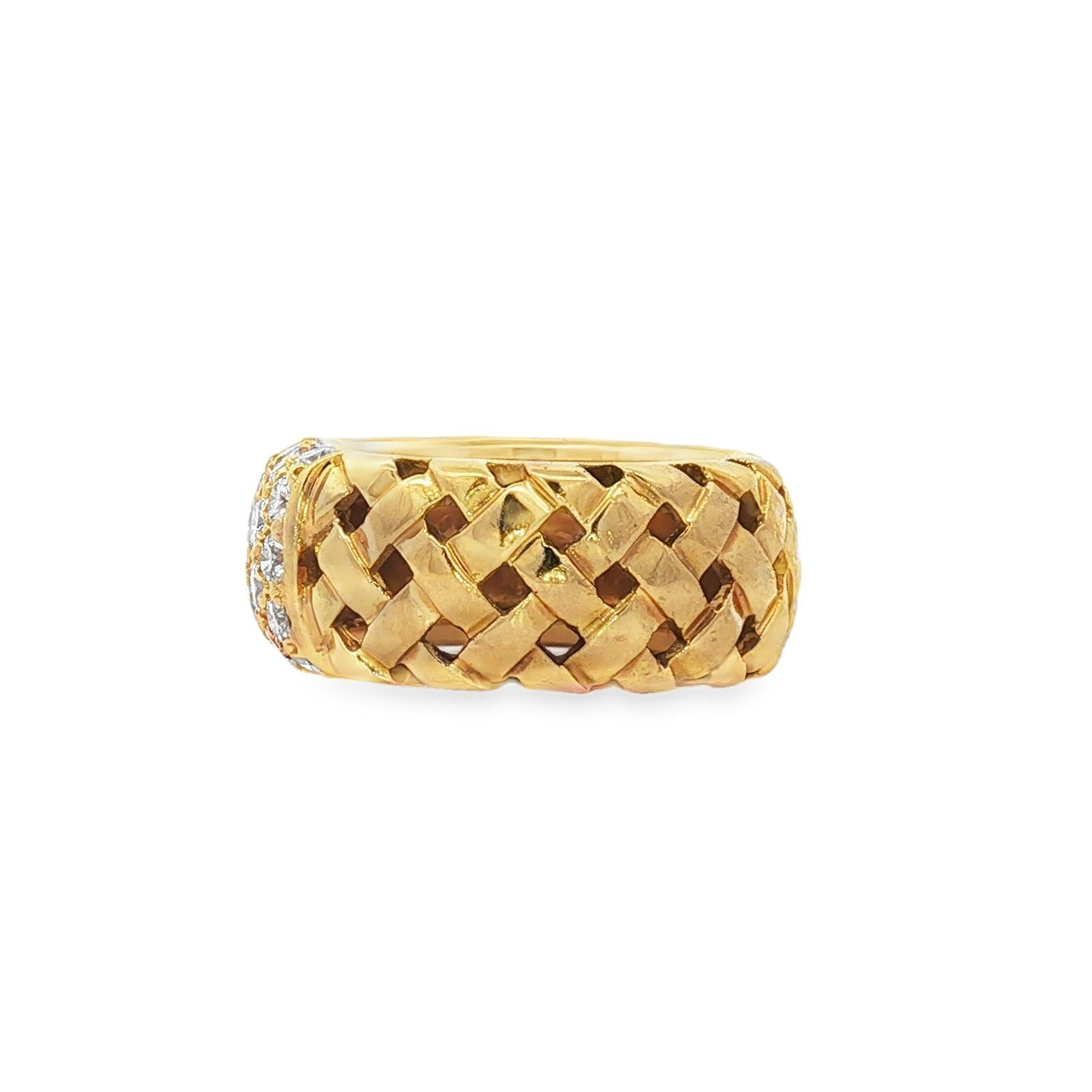 Tiffany & Co 18KYG Vannerie Basket Weave Diamond Band Ring Circa 1995 en vente 3