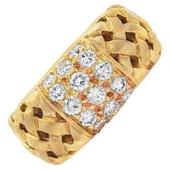 Tiffany & Co 18KYG Vannerie Basket Weave Diamond Band Ring Circa 1995