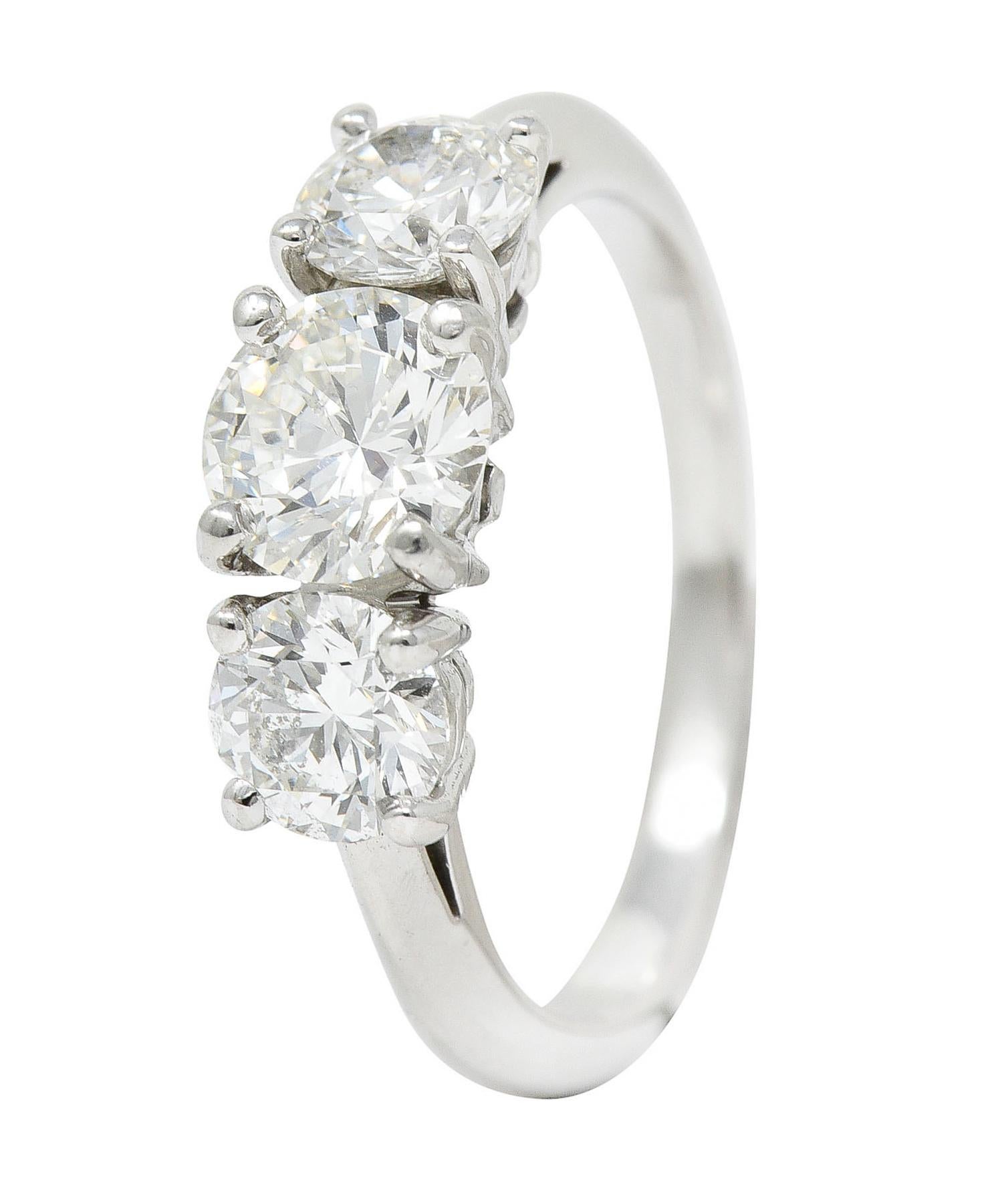 Tiffany & Co. 1.90 Carats Diamond Platinum Three Stone Ring 6