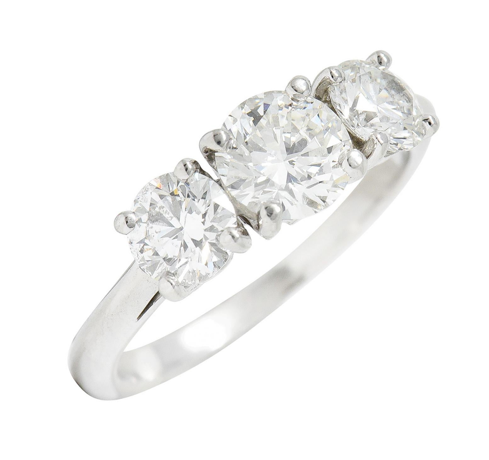 Tiffany & Co. 1.90 Carats Diamond Platinum Three Stone Ring 7