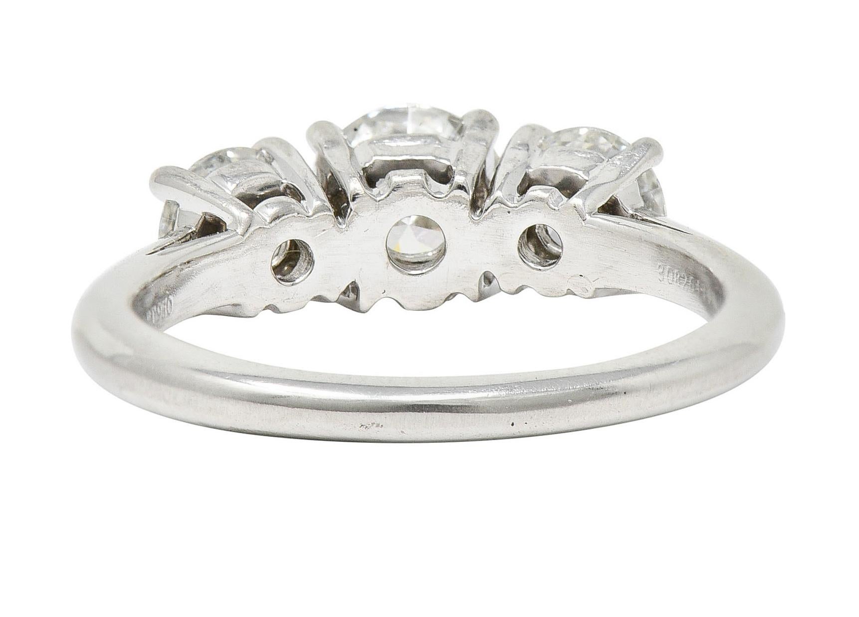 Brilliant Cut Tiffany & Co. 1.90 Carats Diamond Platinum Three Stone Ring