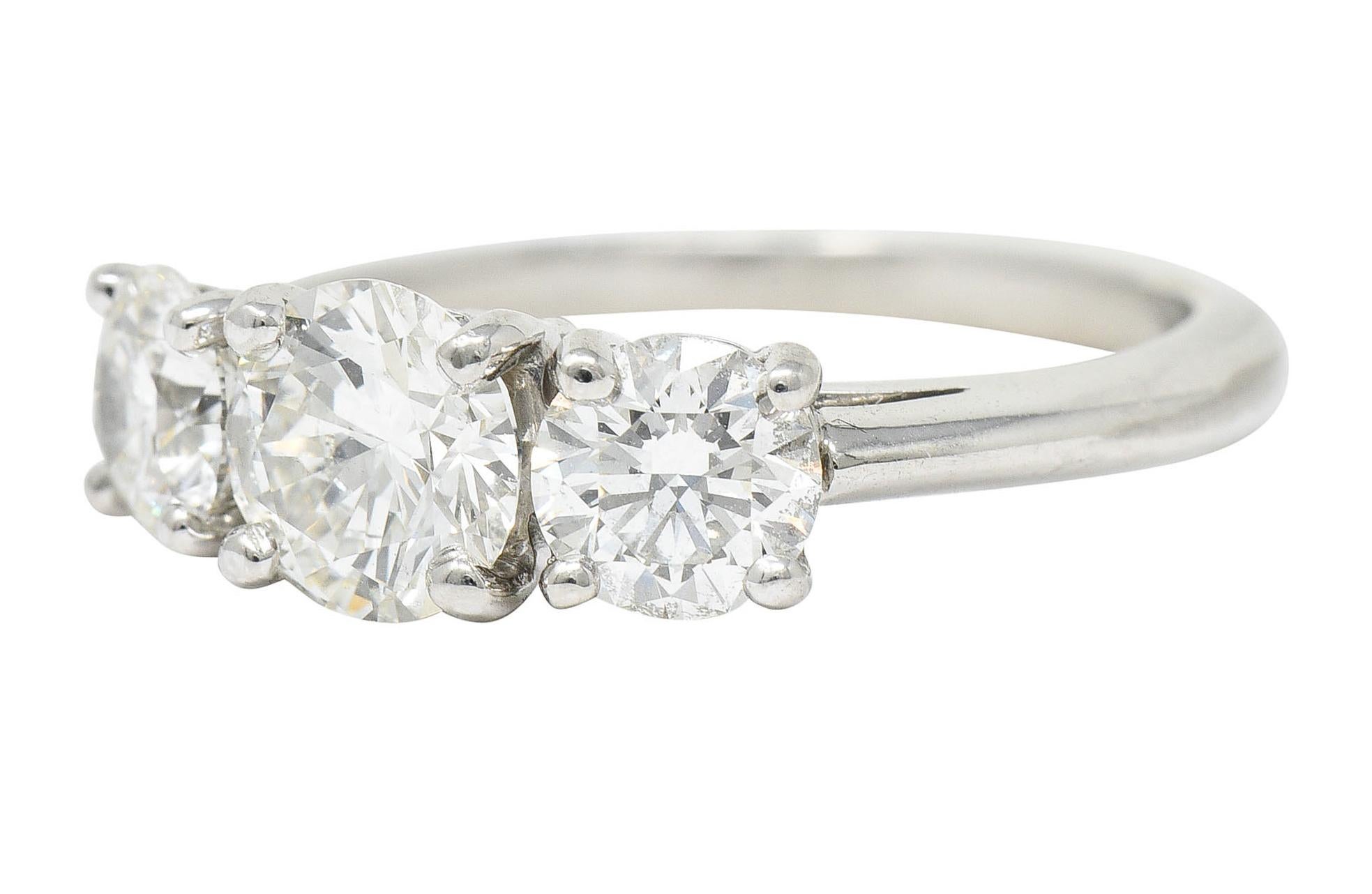 Women's or Men's Tiffany & Co. 1.90 Carats Diamond Platinum Three Stone Ring