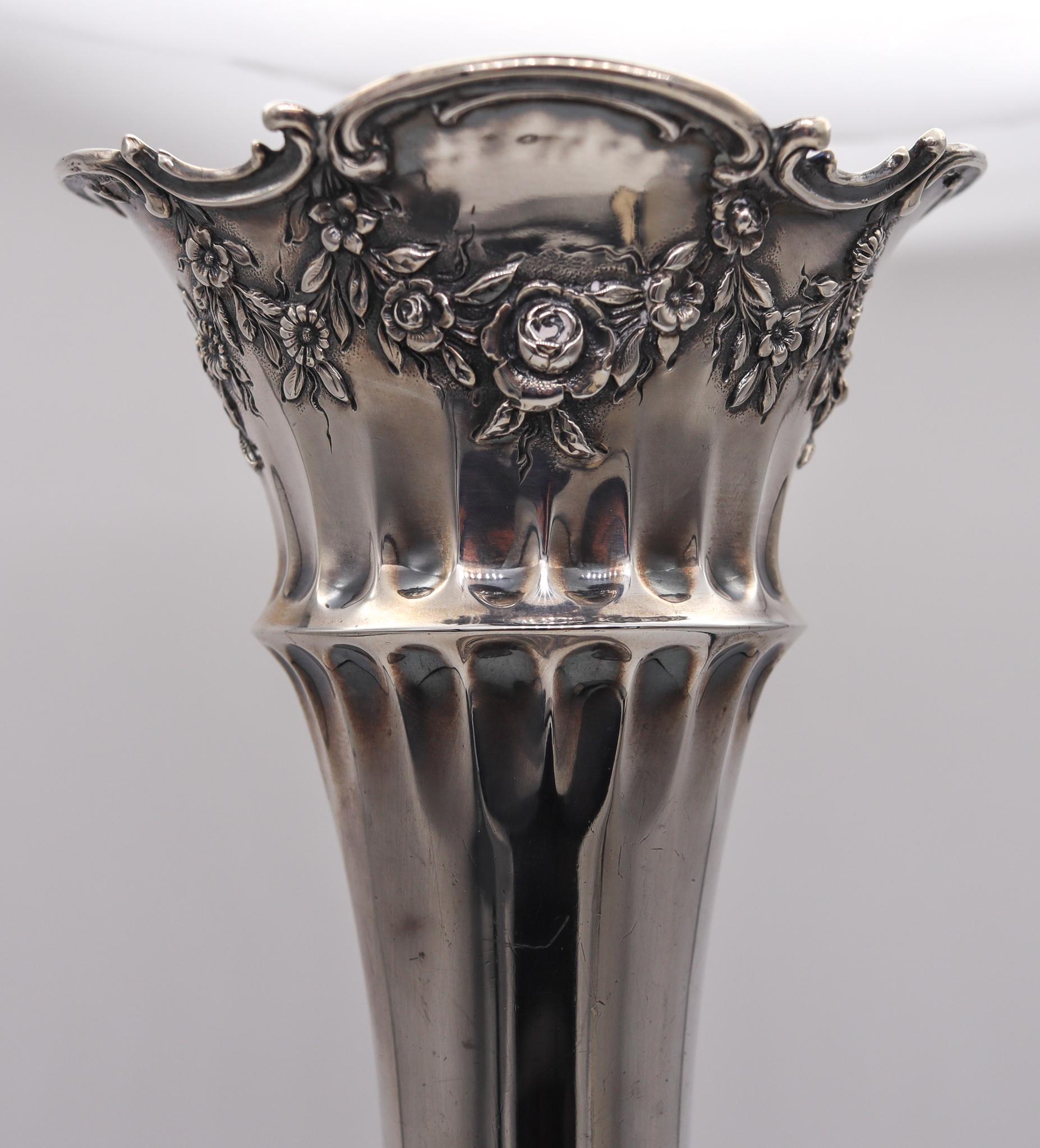 Early 20th Century Tiffany & Co. 1900 Charles L Tiffany Edwardian Art Nouveau Sterling Trumpet Vase For Sale