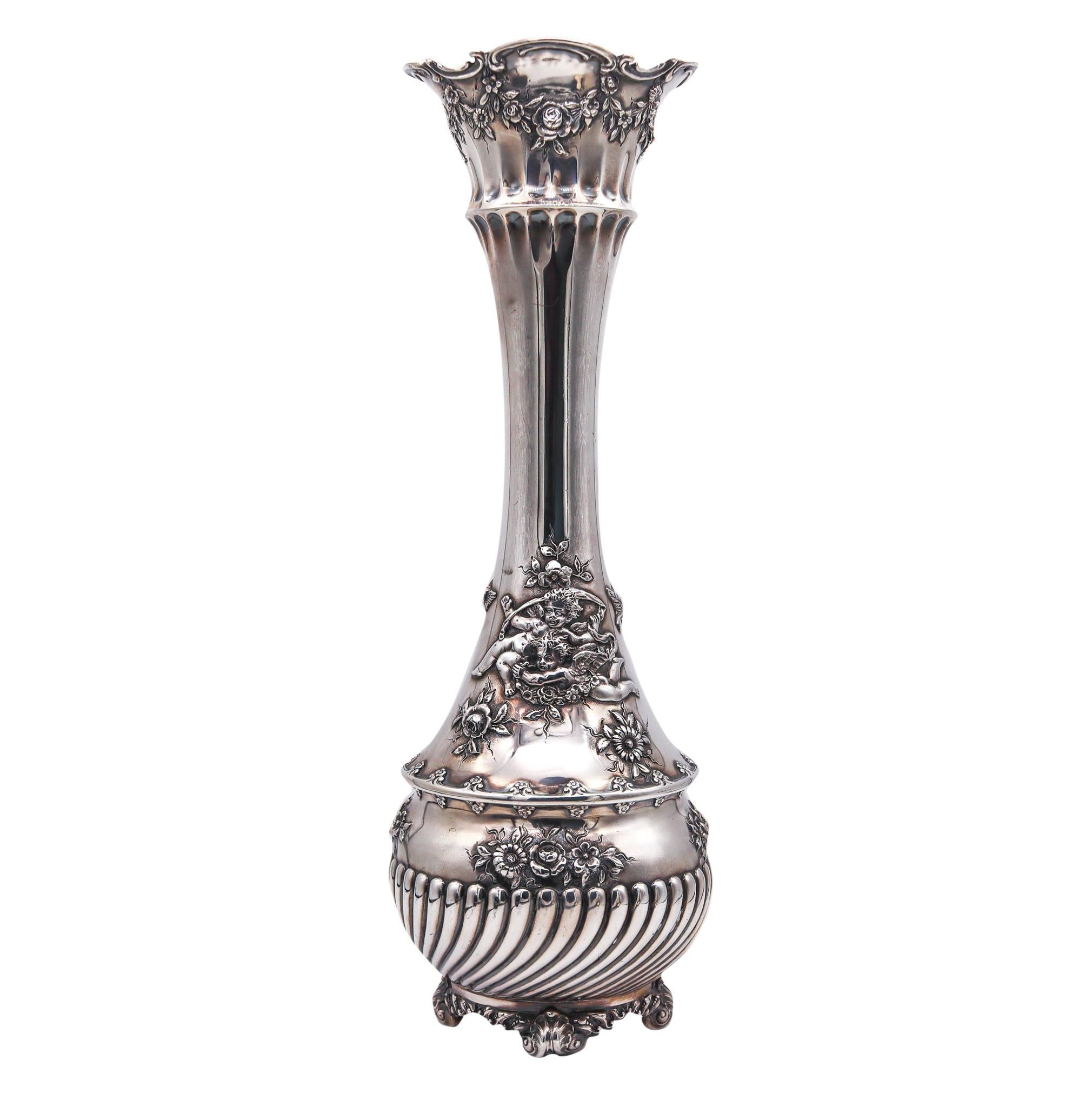 Silver Tiffany & Co. 1900 Charles L Tiffany Edwardian Art Nouveau Sterling Trumpet Vase For Sale