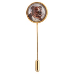 TIFFANY & CO. 1900 Edwardian Essex Glass Enameled Dog Pin In 18Kt Yellow Gold