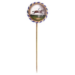 TIFFANY & CO. 1900 Edwardian Essex Glass Enameled Equestrian Pin In 18Kt Gold