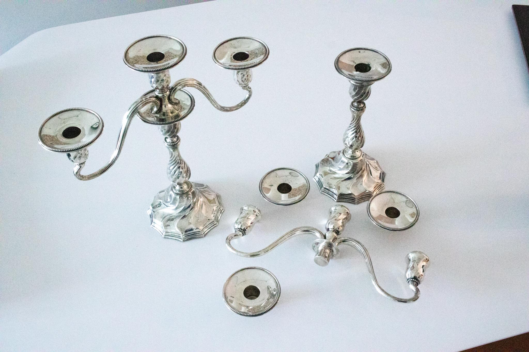 Hand-Crafted Tiffany & Co. 1902 New York Art Nouveau Pair of Convertible Candelabras Sterling For Sale