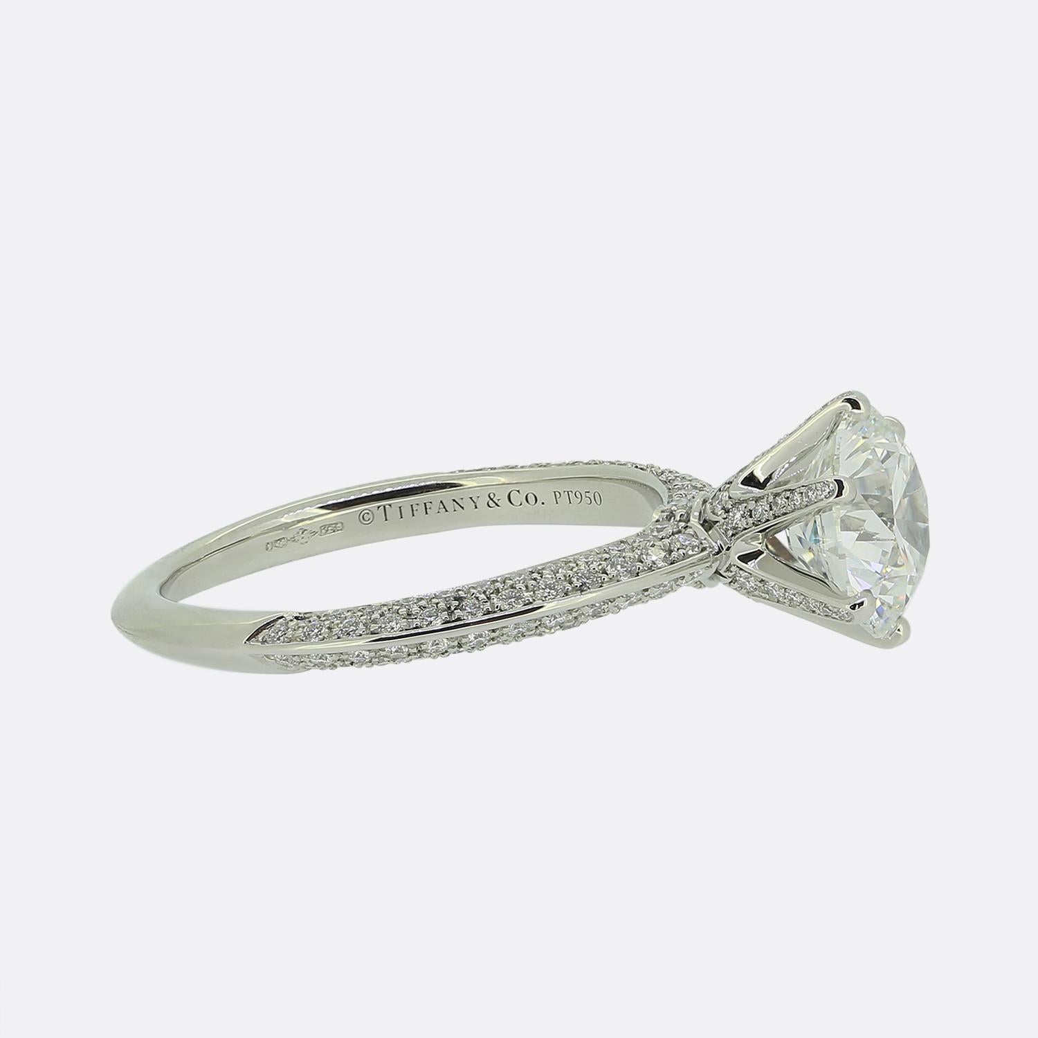 Round Cut Tiffany & Co. 1.91 Carat Pave Setting Engagement Ring For Sale