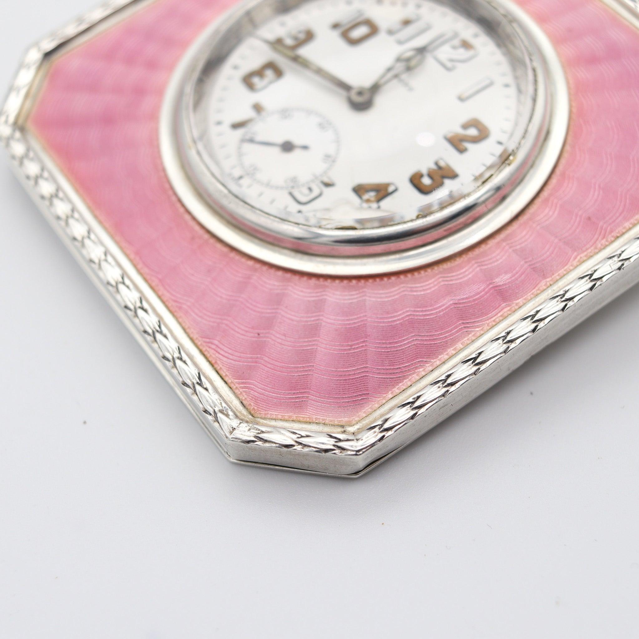 TIFFANY & CO. 1910 Edwardian Enameled Guilloche 8 Days Desk Clock .925 Sterling 3