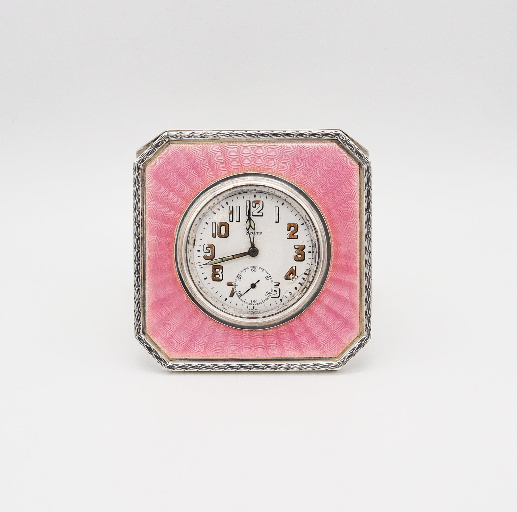 A desk clock designed by Tiffany & Co.

This is a beautiful easel back antique desk clock, created during the Edwardian period in New York city by the Tiffany & Co. circa 1910. The rare clock has been designed with neo-classical patterns in a square