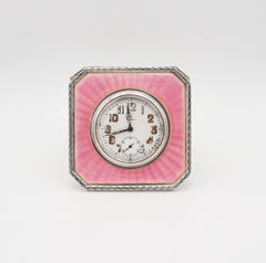 TIFFANY & CO. 1910 Edwardian Enameled Guilloche 8 Days Desk Clock .925 Sterling