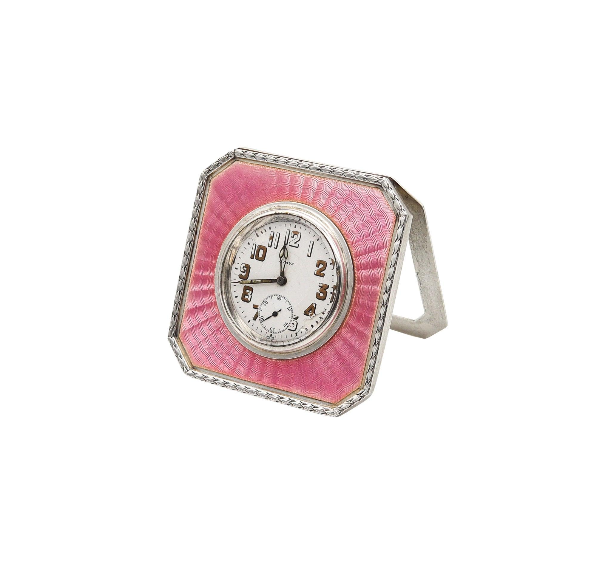Early 20th Century TIFFANY & CO. 1910 Edwardian Enameled Guilloche 8 Days Desk Clock .925 Sterling