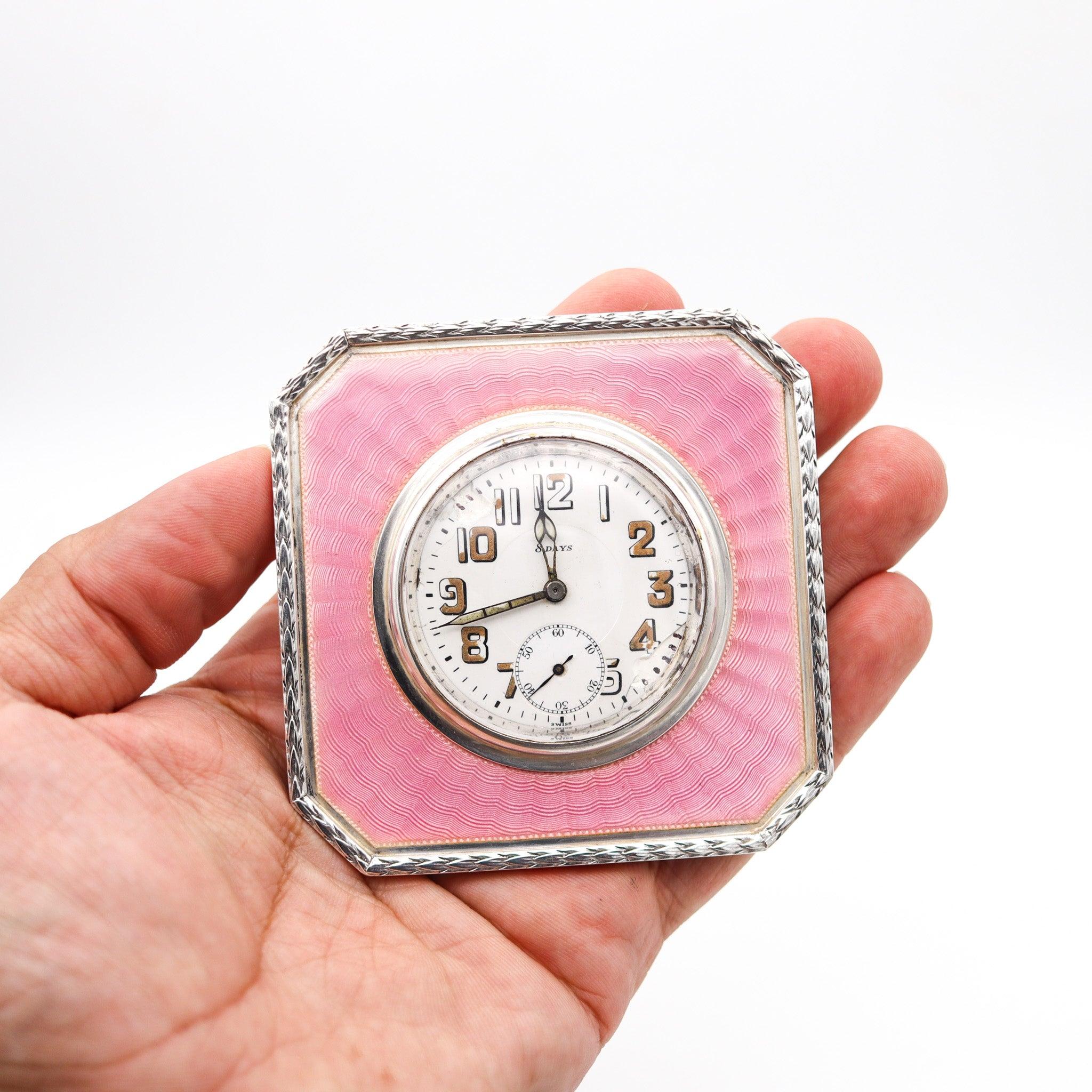 TIFFANY & CO. 1910 Edwardian Enameled Guilloche 8 Days Desk Clock .925 Sterling 2