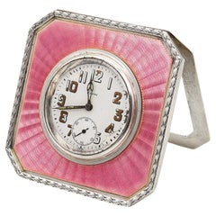 TIFFANY & CO. 1910 Edwardian Enameled Guilloche 8 Days Desk Clock .925 Sterling