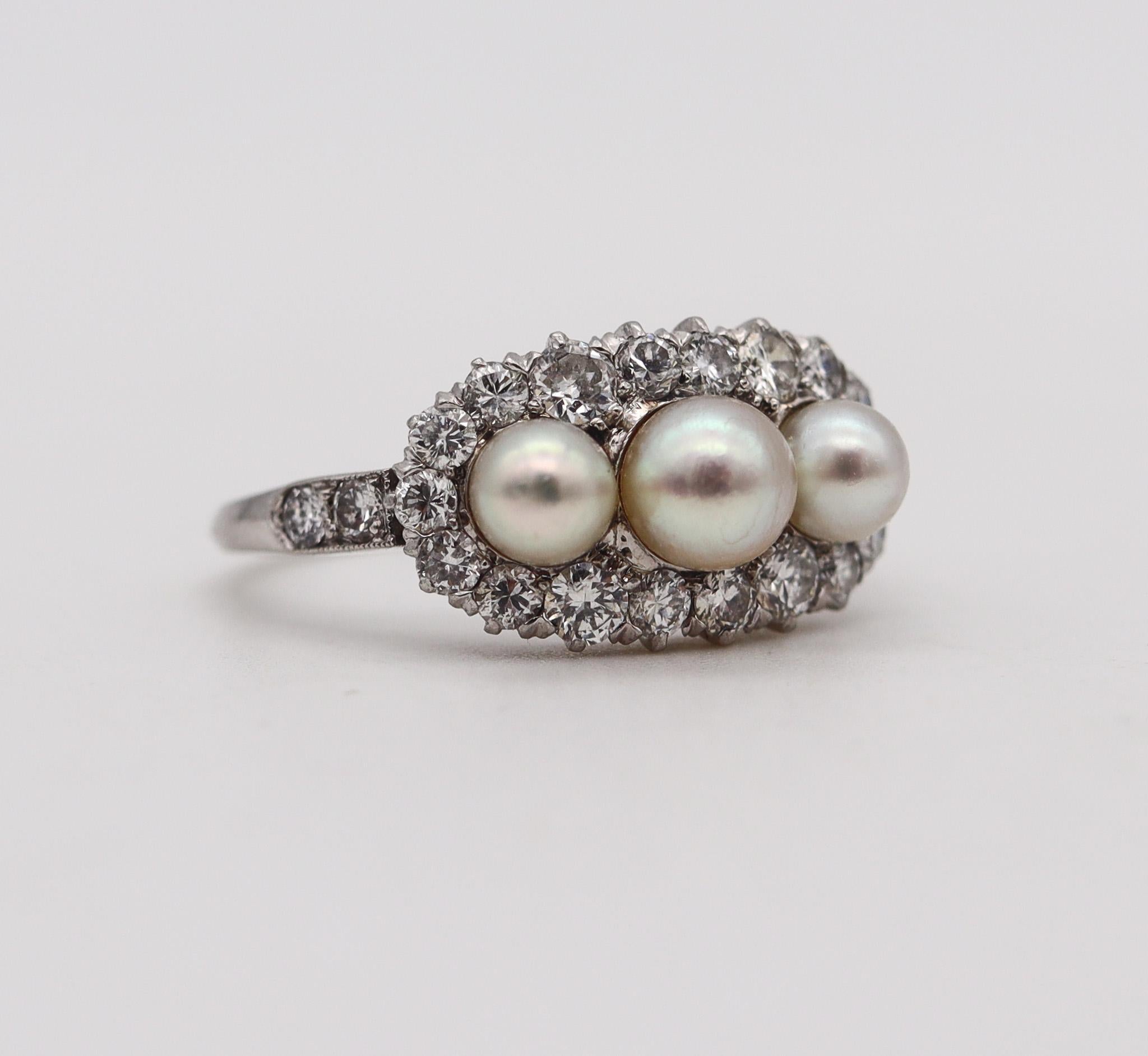 Women's Tiffany & Co. 1910 Edwardian Ring In Platinum With 1.10 Ctw In Diamonds & Pearls For Sale