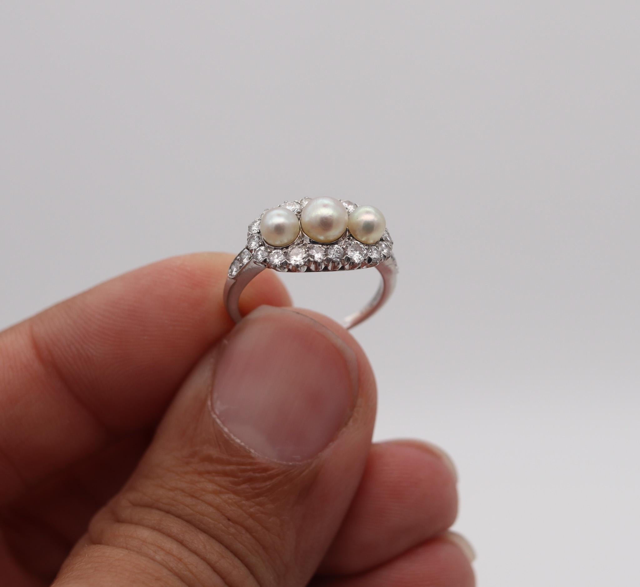 Tiffany & Co. 1910 Edwardian Ring In Platinum With 1.10 Ctw In Diamonds & Pearls For Sale 2