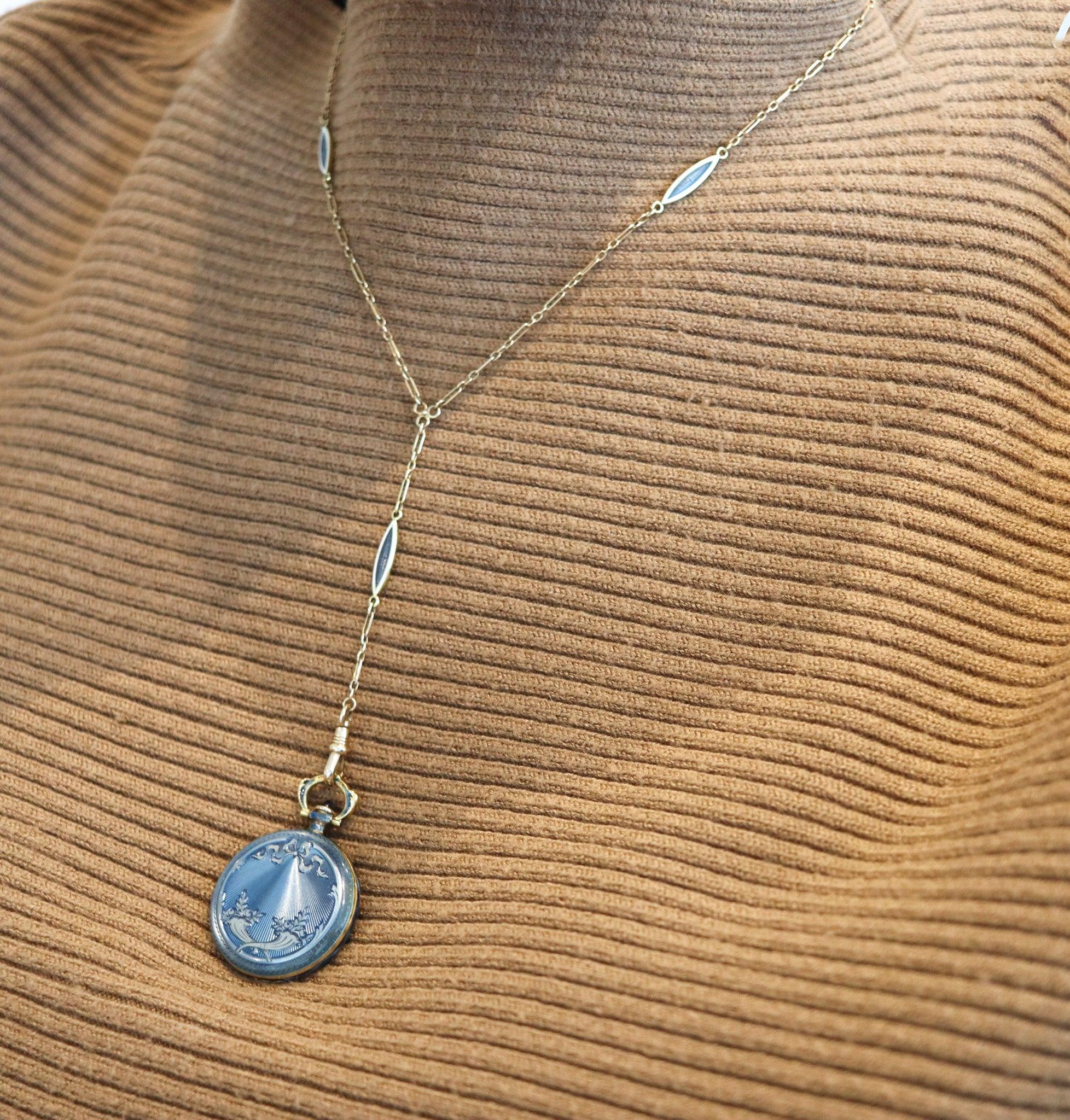 TIFFANY & CO. 1915 Collana con orologio edoardiano smaltato Guilloche in oro 18Kt In condizioni ottime in vendita a Miami, FL