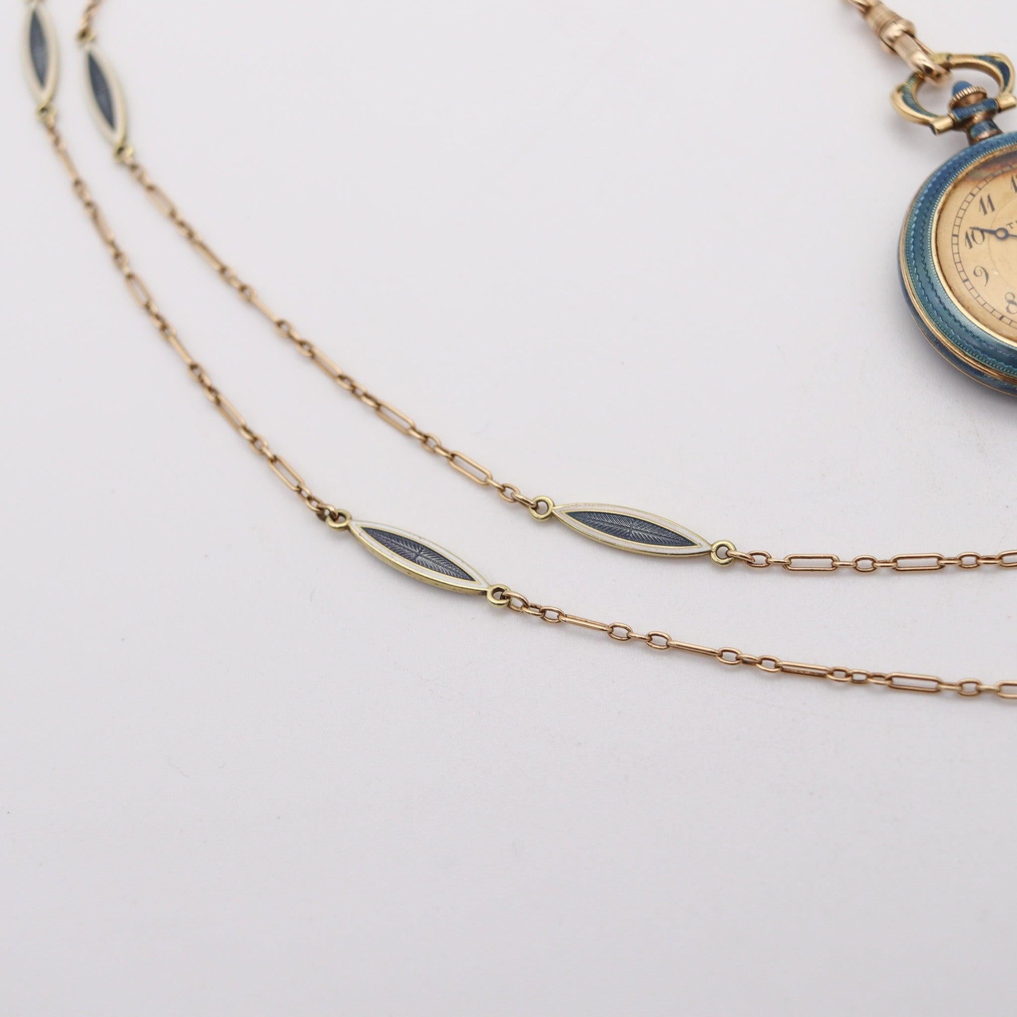 TIFFANY & CO. 1915 Collana con orologio edoardiano smaltato Guilloche in oro 18Kt in vendita 3