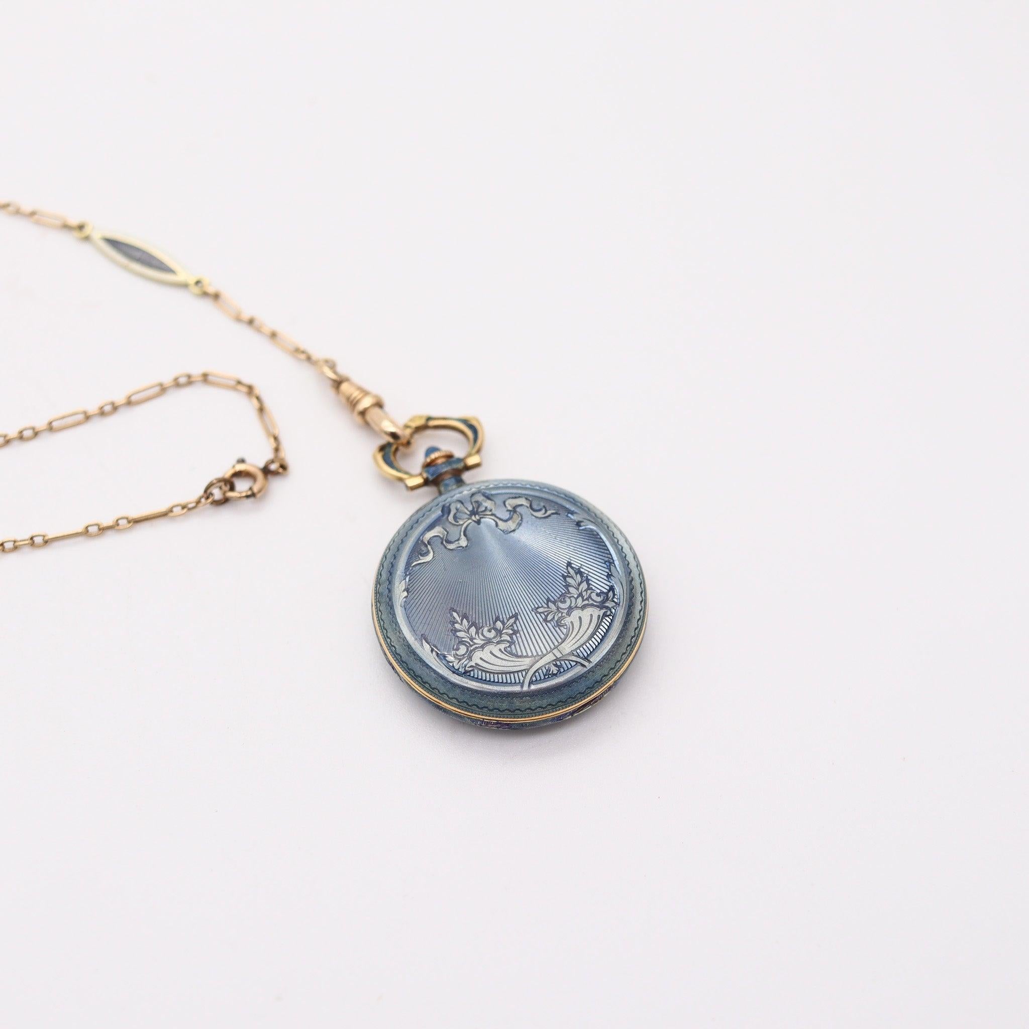 TIFFANY & CO. 1915 Collana con orologio edoardiano smaltato Guilloche in oro 18Kt in vendita 4