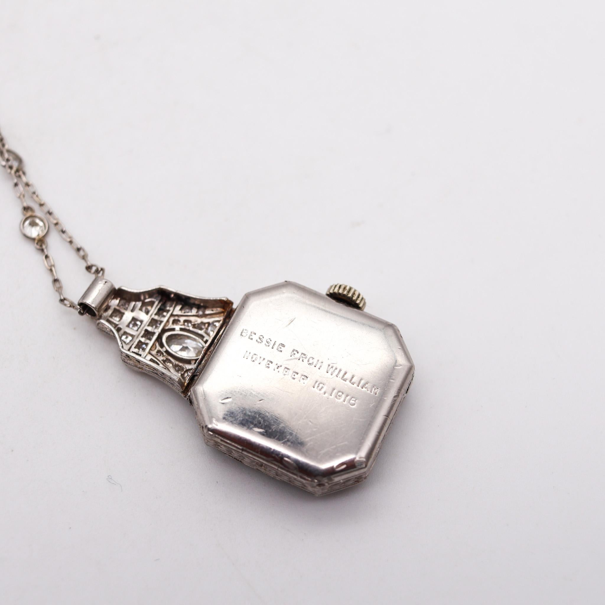 Brilliant Cut Tiffany & Co. 1918 Art Deco Watch Necklace in Platinum with 4.03ctw Diamonds