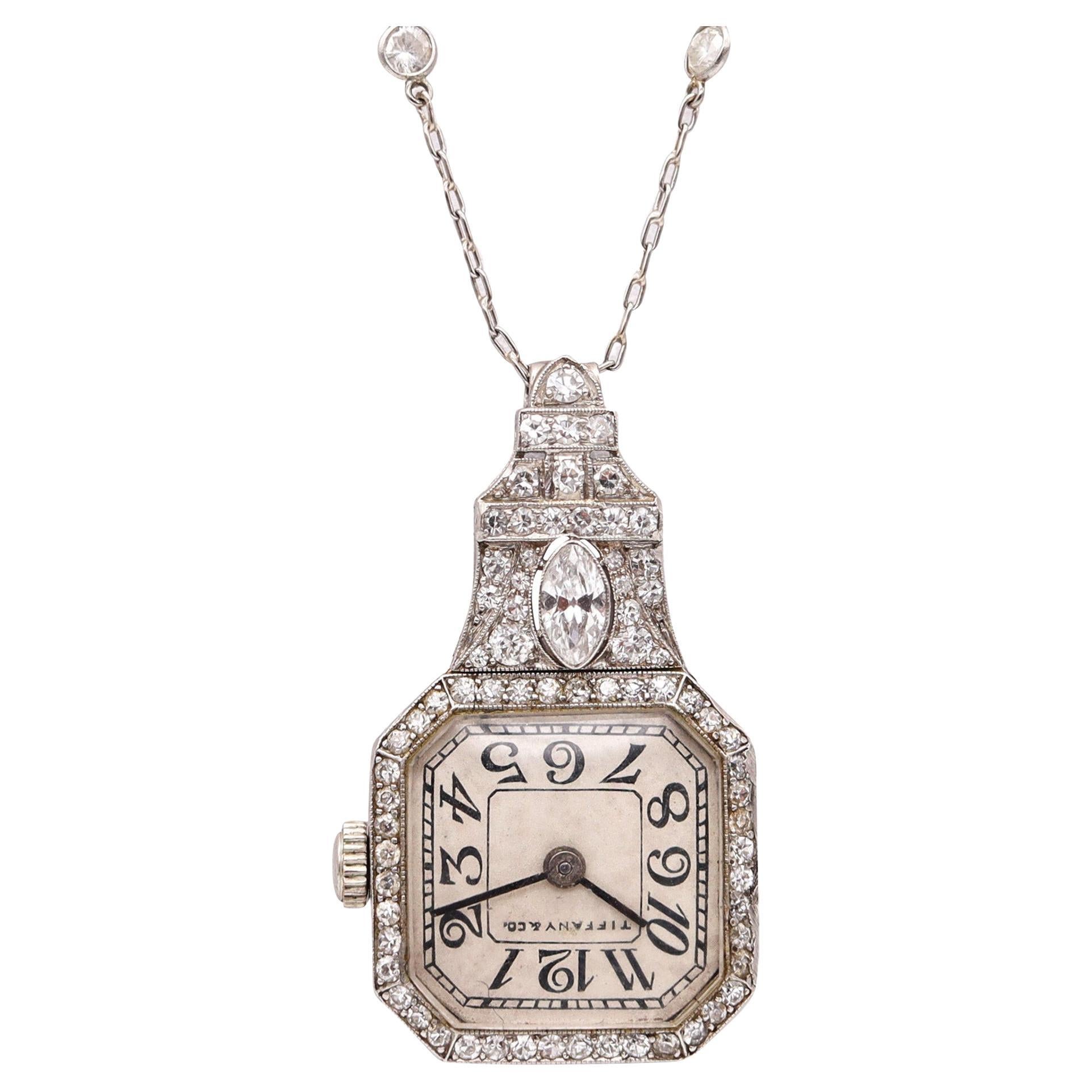 Tiffany & Co. 1918 Art Deco Watch Necklace in Platinum with 4.03ctw Diamonds