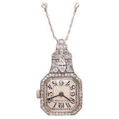 Antique Tiffany & Co. 1918 Art Deco Watch Necklace in Platinum with 4.03ctw Diamonds