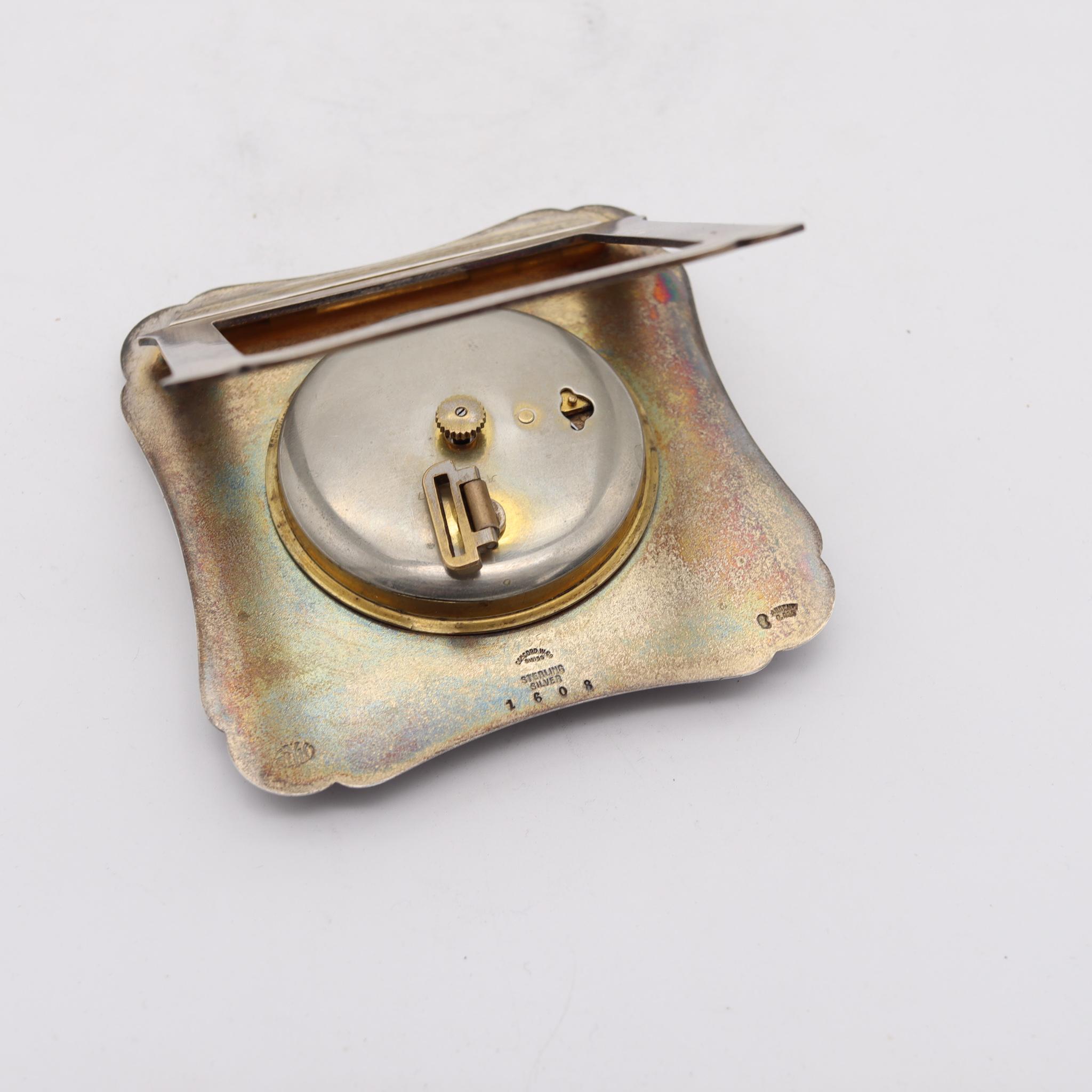Tiffany & Co. 1920 Art Deco 8 Tage Tischuhr Sterling Silber & Emaille mit Box  (Art déco) im Angebot