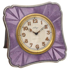 Tiffany & Co. 1920 Art Deco 8 Days Desk Clock Sterling Silver & Enamel with Box 