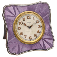 Tiffany & Co. 1920 Art Deco 8 Days Desk Clock Sterling Silver & Enamel with Box