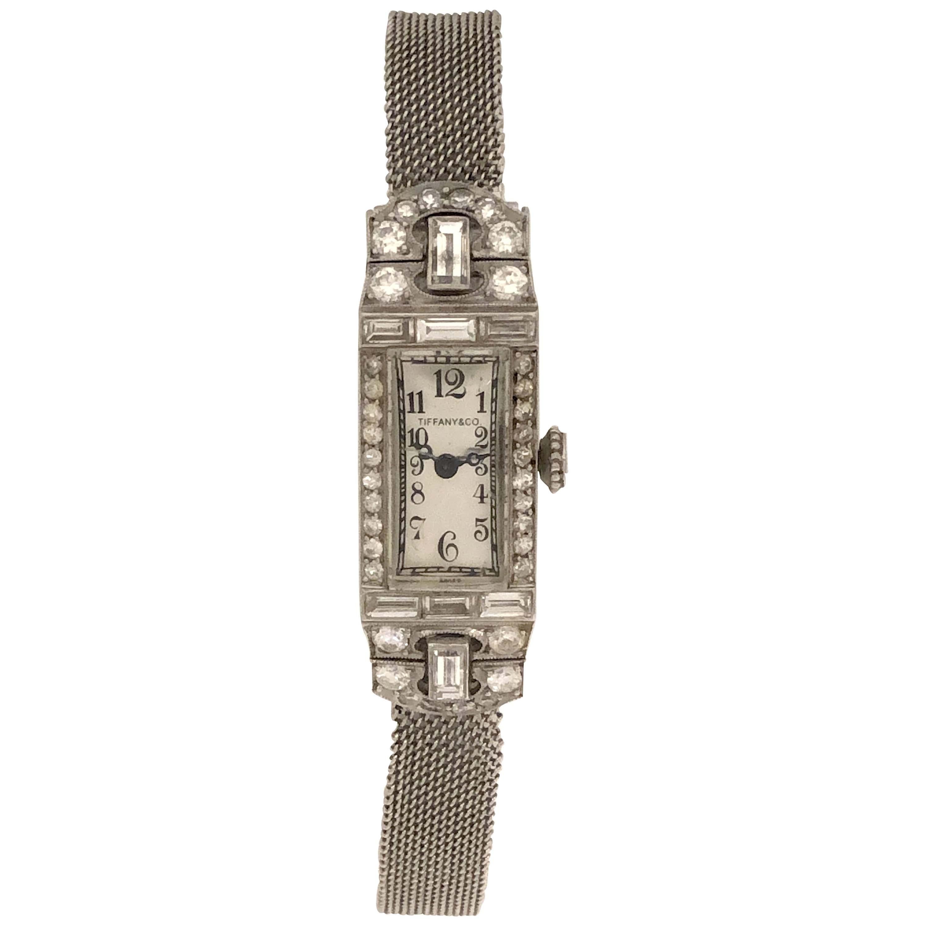 Tiffany & Co. 1920s Art Deco Ladies Platinum and Diamond Bracelet Wristwatch
